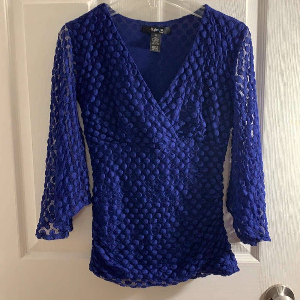 Style & Co PP Royal Blue Blouse with Bell Sleeves - Picture 1 of 8